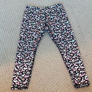 Athletic Works Black Leggings with Pink, Purple & Light Blue Print